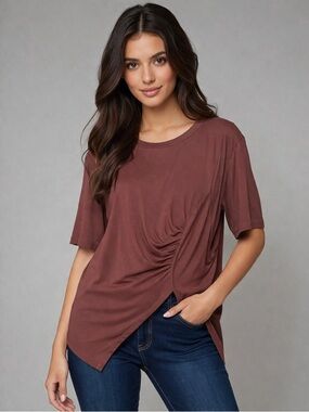 BloomChic Asymmetric Side-Ruched Short Sleeve Top